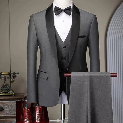 Suit (Blazer+ Vest + Pants) Men's Business Gentleman Fashion Slim Work Solid Color Plus Size Fair Dress Wedding Best Man Suits