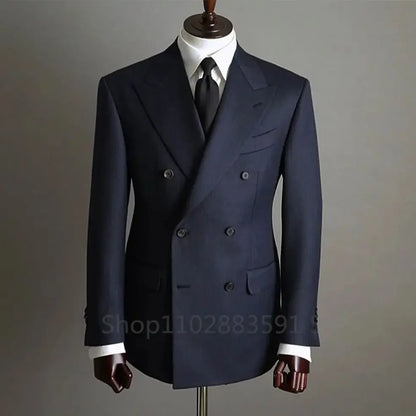 Blazer Pants Fashion Solid Color Mens Office Business Double breasted Suit Groom Wedding Dress Host Groom Dress Host Tuxedo
