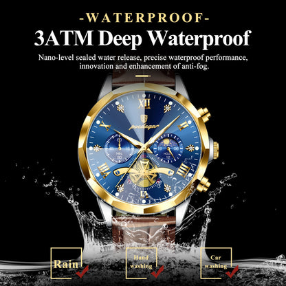 POEDAGAR Military Luxury Men Wristwatch Quartz Waterproof Luminous Chronograph Leather Man Watch Sports Men's Watches Male Reloj