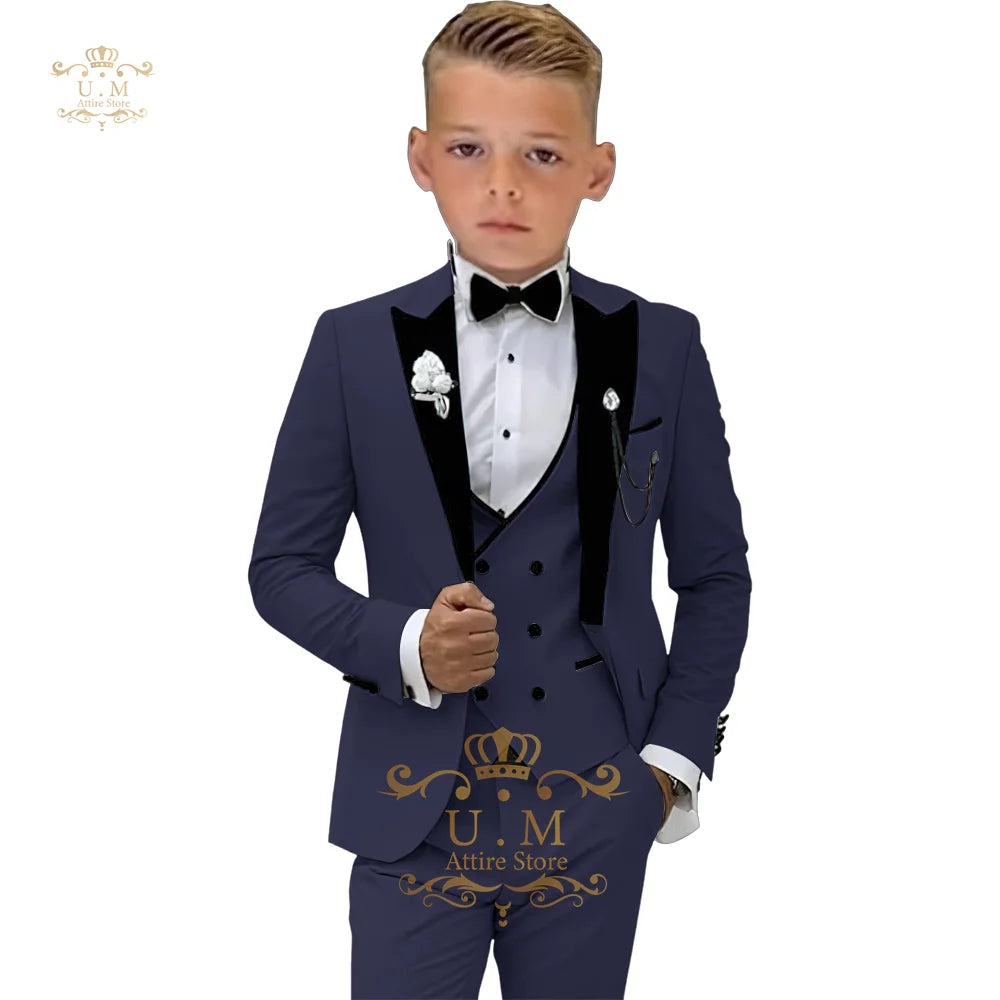Boys' 3-piece suit (jacket+vest+pants) white single-breasted classic set for pupil school boy wedding pageboy prom party tuxedo