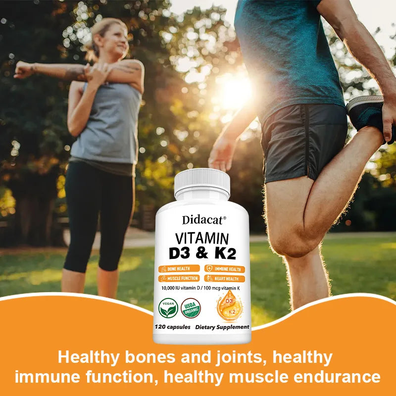 Vitamin D3+K2 Supplement 10000IU Vitamin D3 and K2 (MK-7) Capsules for Bone, Heart, Muscle, Immune Support, Non-GMO