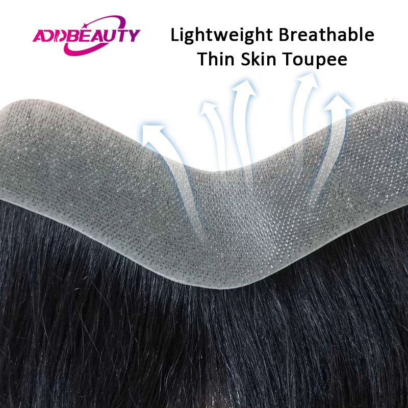Vstyle Front Human Hairpiece for Men Vloop Thin Skin Natural Human Hair System Full PU 0.14cm Man Toupee 100% Human Hair Wigs