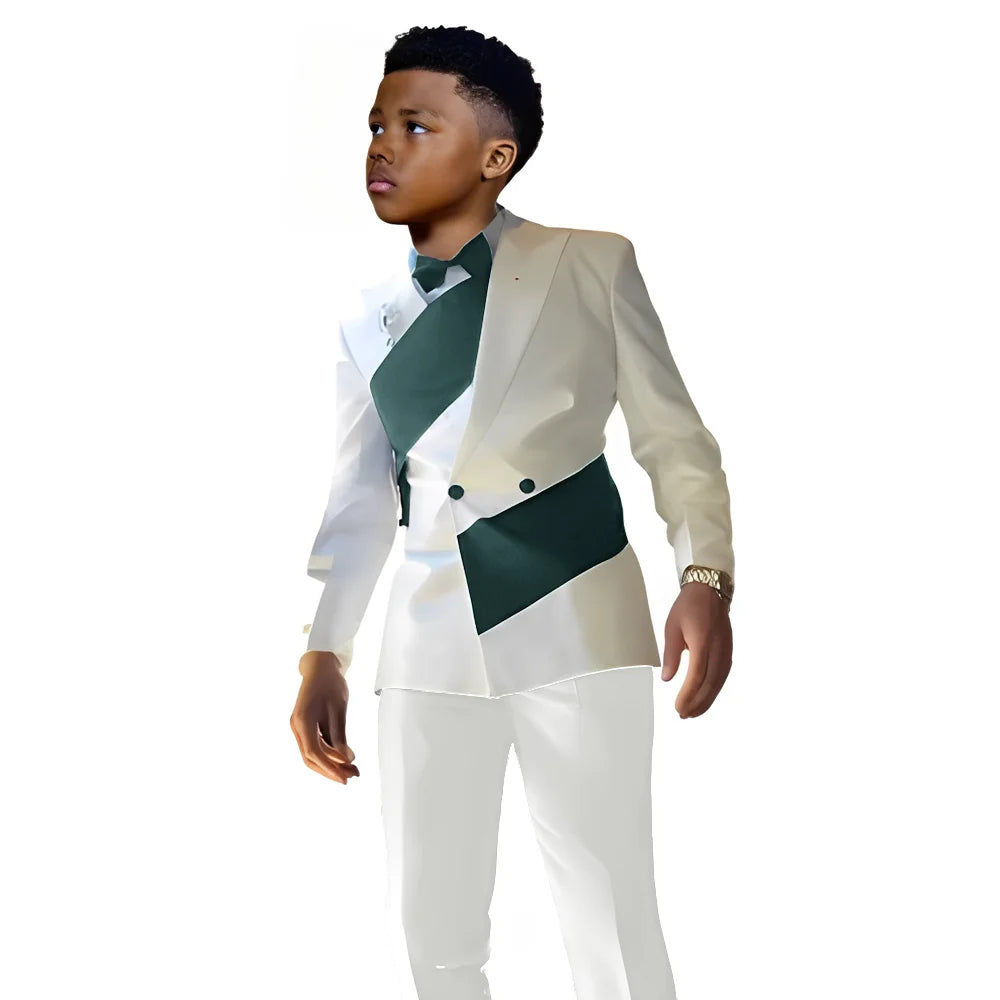 Satin Boys Suit 2 Piece Set White Jacket Pants Wedding Tuxedo Kids Tailored Suit 2-16 Years Old Slim Fit Blazer