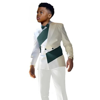 Satin Boys Suit 2 Piece Set White Jacket Pants Wedding Tuxedo Kids Tailored Suit 2-16 Years Old Slim Fit Blazer
