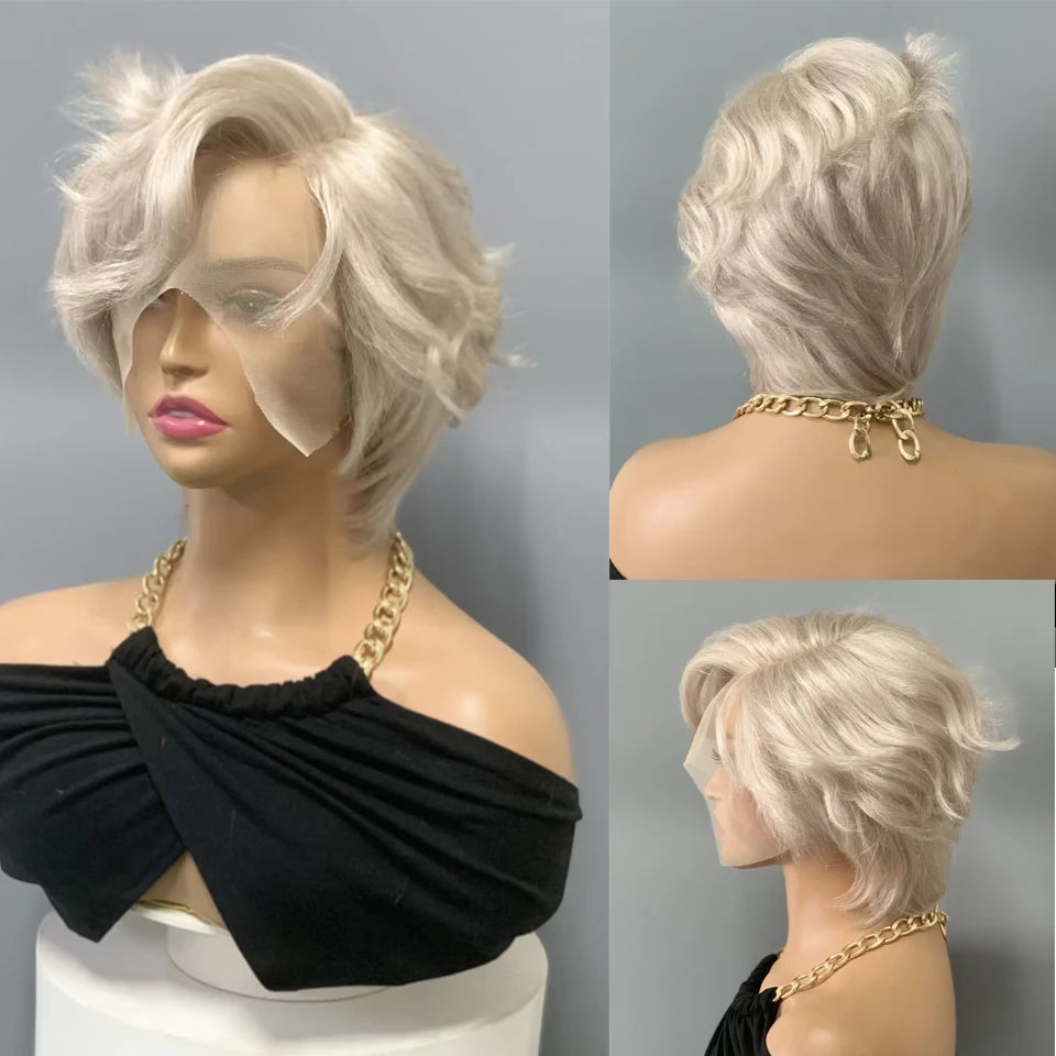 Pixie Cut Human Hair Wigs For Women Peruvian 613 Colored Human Hair Lace Frontal Wigs Pre Plucked Lace Side Part Wig Remy Hair