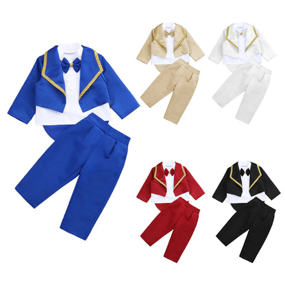 Toddler Baby Boys Formal Gentlemen Suit Long Sleeve Bowknot Tuxedo Tops with Pants Kids Wedding Party Banquet Christening Outfit