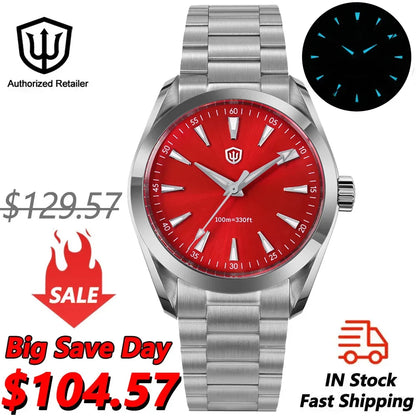 Watchdives WD0006 Watch VH31 Sweep Second Movement Domed Sapphire Crystal BGW9 Luminous 10Bar Waterproof 38mm Vintage Watches
