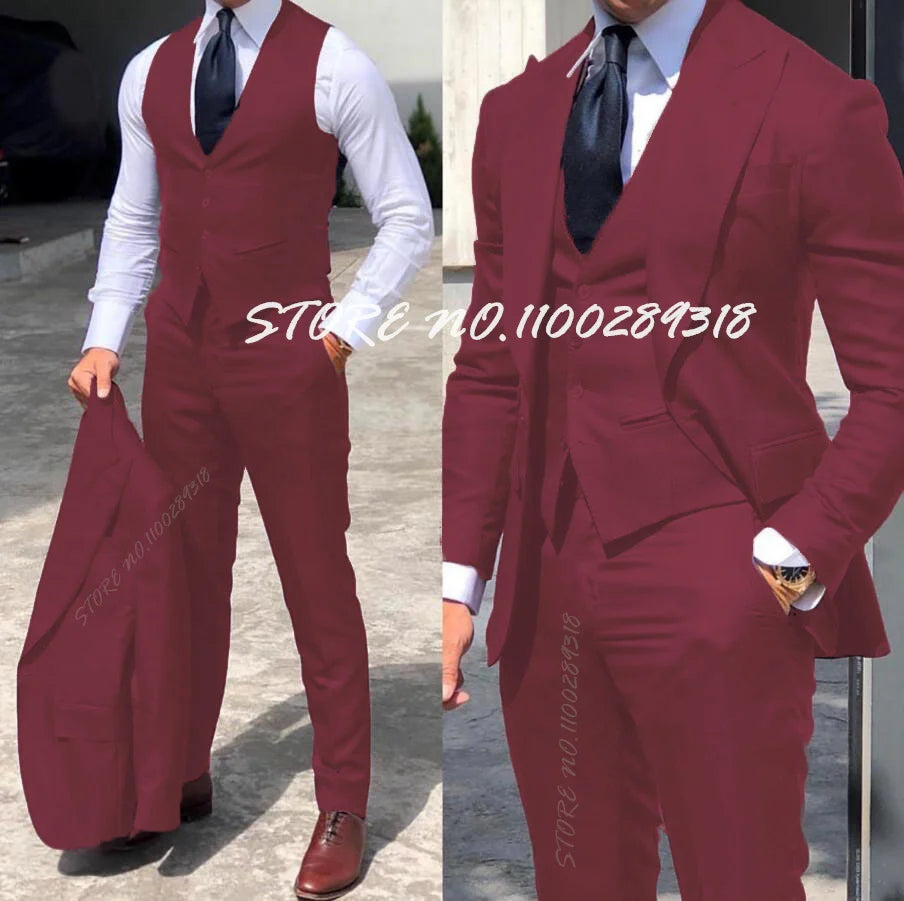 Classy Wedding Tuxedos Suits Slim Fit Suit For Men 3 Pieces Groomsmen Suit Formal Business Suit Costume Homme(Jacket+Vest+Pants)
