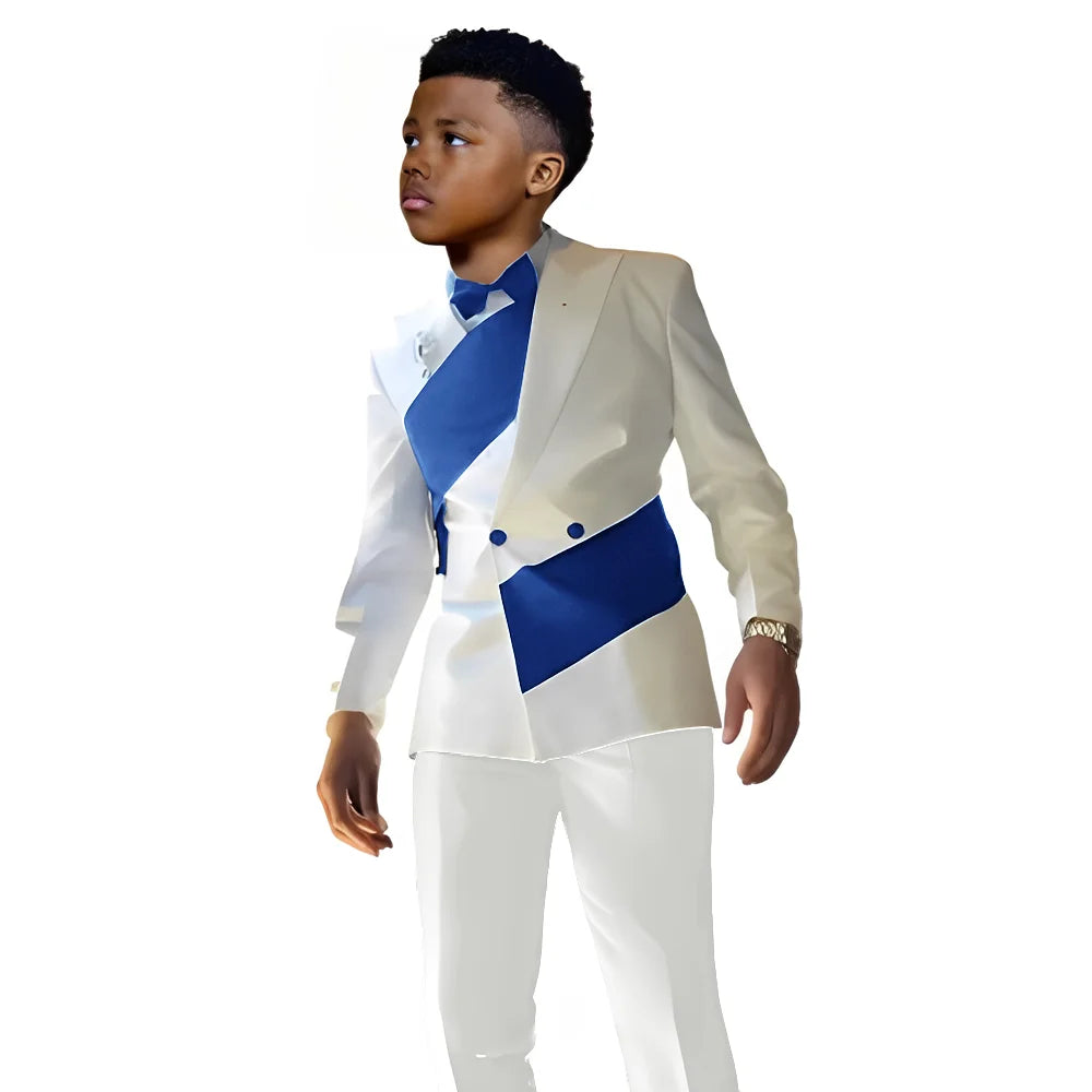 Satin Boys Suit 2 Piece Set White Jacket Pants Wedding Tuxedo Kids Tailored Suit 2-16 Years Old Slim Fit Blazer