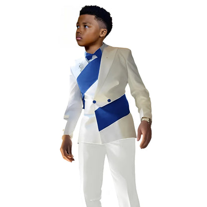 Satin Boys Suit 2 Piece Set White Jacket Pants Wedding Tuxedo Kids Tailored Suit 2-16 Years Old Slim Fit Blazer
