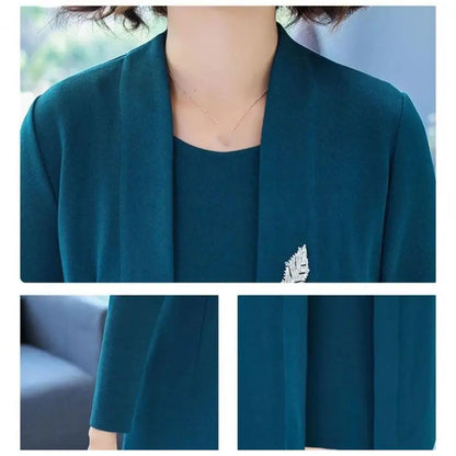Women s Office Suit Fashion suit Simple Solid 2025 Spring Summer Open Front Long Cardigan Top Dress 2 Piece Set Blazer