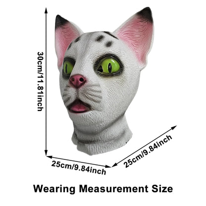 Realistic Full Head Black And White Cat Latex Mask Halloween Animal Cosplay Costume Headgear Carnival Accessory Prank Props Gift