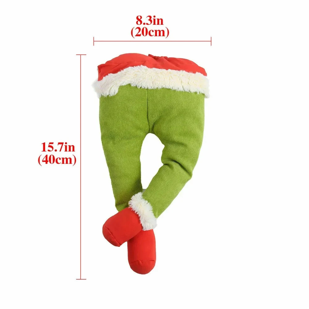 Christmas Elf Leg Plush Toy Xmas Tree Decoration Props Santa Claus Green Artificial Leg Children's Toy Christmas Home Decor