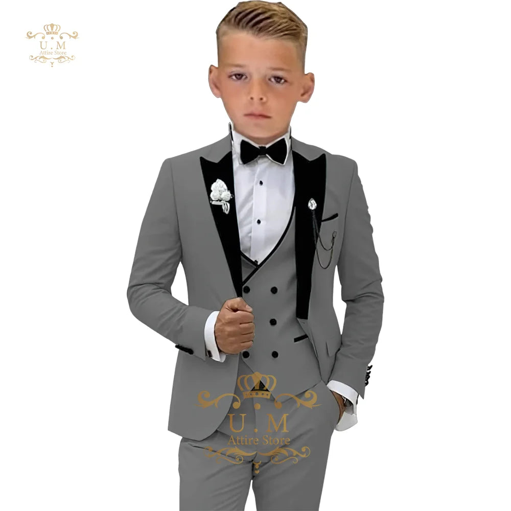 Boys' 3-piece suit (jacket+vest+pants) white single-breasted classic set for pupil school boy wedding pageboy prom party tuxedo