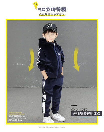 Boys Suit Sweatshirts +Pants Cotton 2Pcs/Sets 2023 Graceful Spring Autumn Sports Sets School Outdoors Thicken Children Clothing
