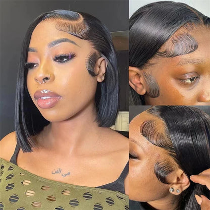 Bone Straight Bob Human Hair Wig Straight Short Bob Wigs 4x4 13x4 Lace Frontal Human Hair Wigs Women 200% Density 12 14 Inch