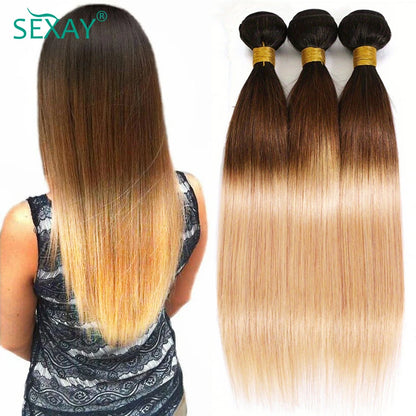 28 30 Inch 1B/4/27 Bone Straight Human Hair Weave Bundles 100% Brazilian Pre Colored Human Hair Extensions 3 Tone Ombre Hair
