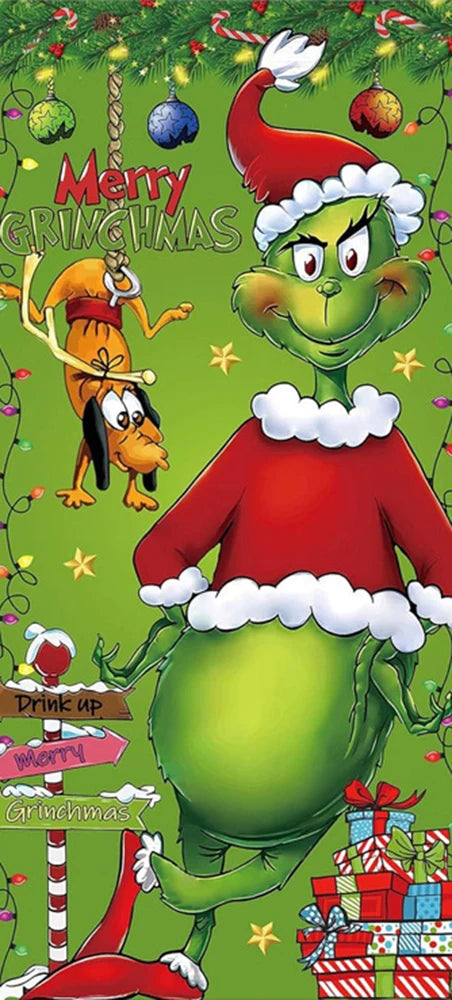 Christmas Green Haired Monster Door Cover Background Cloth Banner Christmas Party Scene Decoration Door Cover