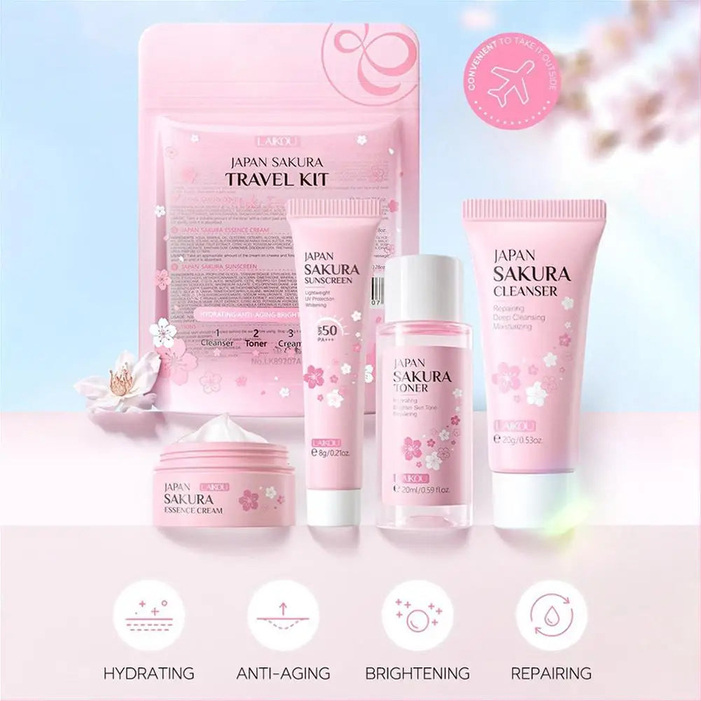 Sakura Skin Care Set facial Cleanser,Serum,Toner,Sunscreen,facial cream Beauty skin care For Women Gifts Routine Travel Kit