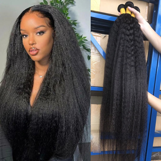 1 3 4 Bundles Kinky Straight Peruvian Hair Weave Bundles Raw Human Hair Bundle Virgin Remy Extensions For Women Coarse Yaki Weft