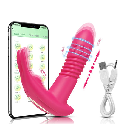 APP Thrusting Vibrator for Women Clitoris Stimulator Rotating Telescopic Wearable Dildo G Spot Massage Adult Sex Toy for Women