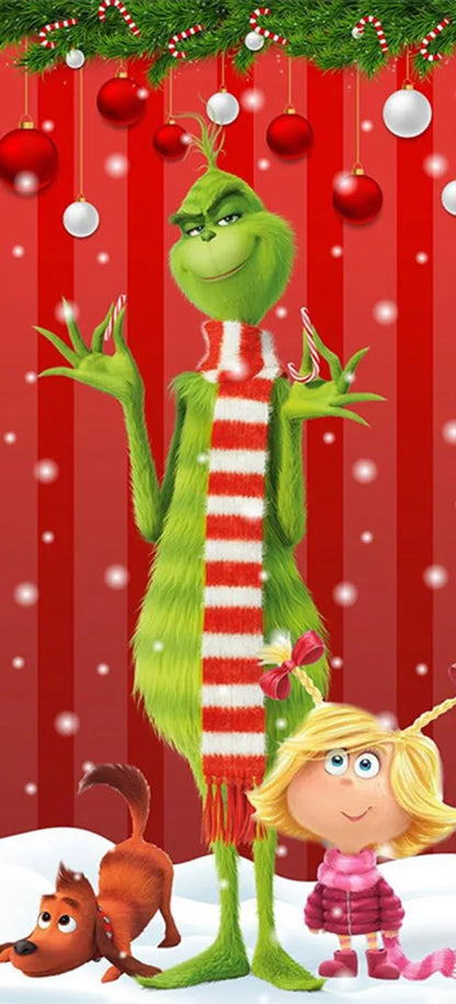 Christmas Green Haired Monster Door Cover Background Cloth Banner Christmas Party Scene Decoration Door Cover