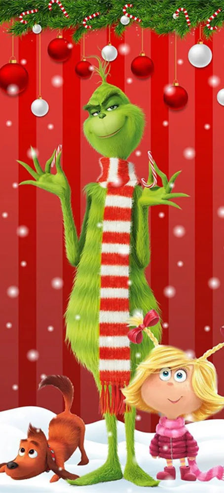 Christmas Green Haired Monster Door Cover Background Cloth Banner Christmas Party Scene Decoration Door Cover