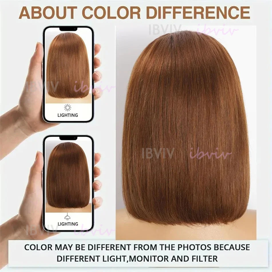 Real 210% Vietnamese Human Hair Lace Frontal Wig Short Bob #2 #4 Brown Chocolate Colored Human Hair Wigs Bleached Knot Lacefront