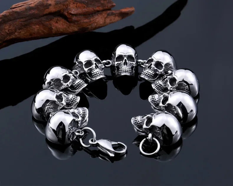 Retro Gothic Skull Ghost Head Bracelet for Men Personalized Motorcycle Rock Hip Hop Cool Halloween Party Jewelry Gift