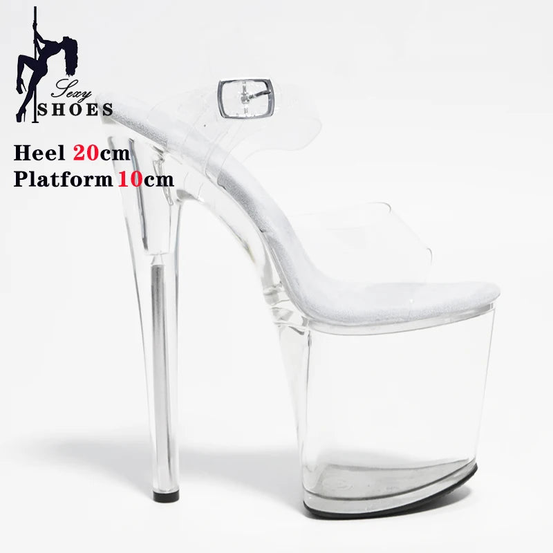 Transparent Crystal Women Sandals with Heels Pole Dancing T-show Model Stripper Shoes Party Club StilettosBride's Wed-ding Shoes