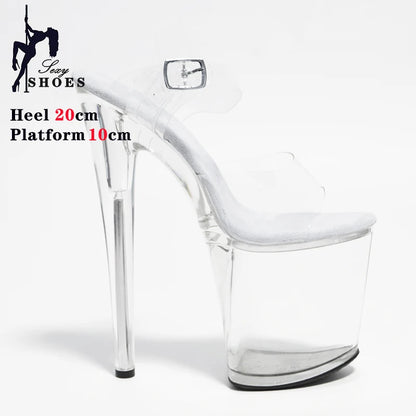 Transparent Crystal Women Sandals with Heels Pole Dancing T-show Model Stripper Shoes Party Club StilettosBride's Wed-ding Shoes