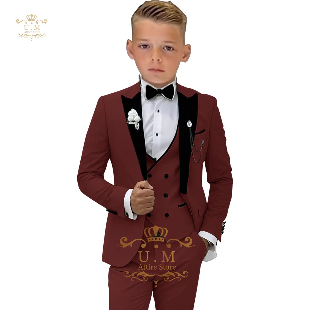Boys' 3-piece suit (jacket+vest+pants) white single-breasted classic set for pupil school boy wedding pageboy prom party tuxedo