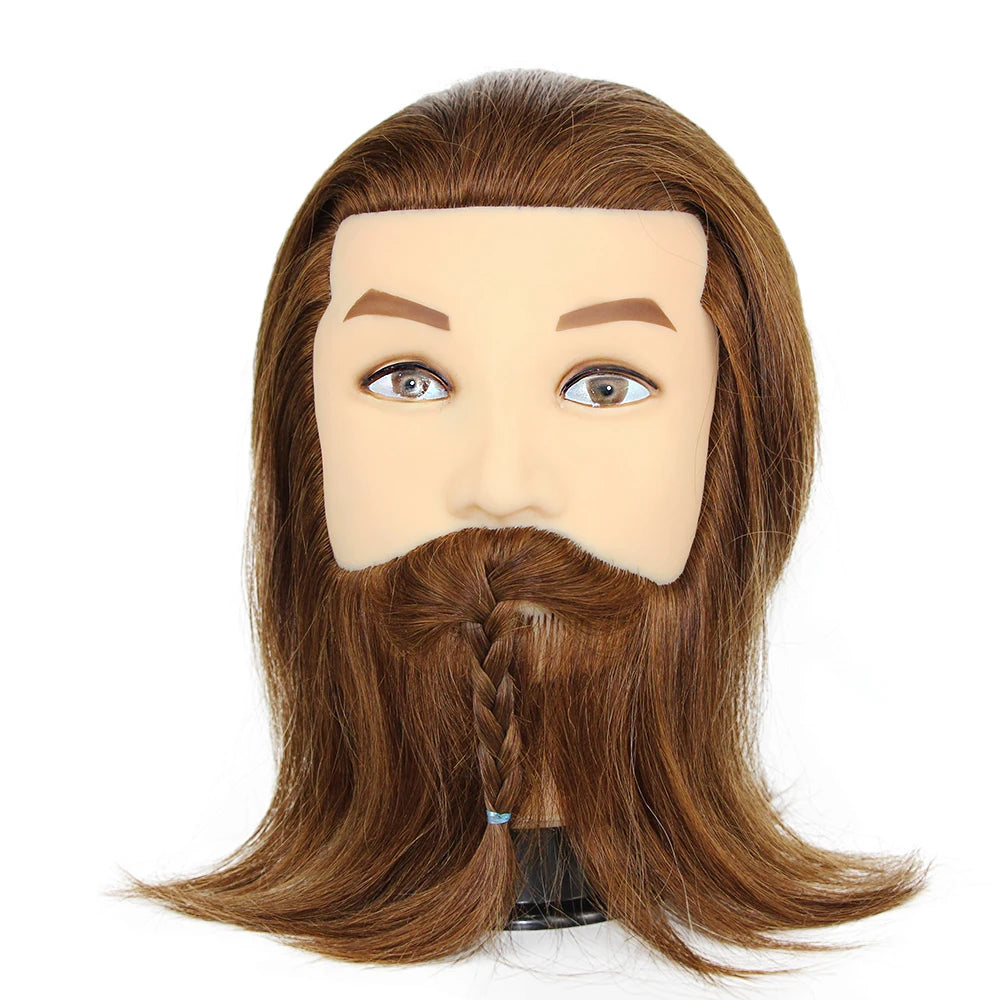 100% Male Real Human Hair Mannequin Practice Training Head With Beard For Cutting Hairdressing Manikin Head For Beauty School