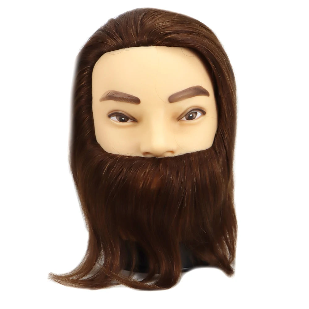 100% Male Real Human Hair Mannequin Practice Training Head With Beard For Cutting Hairdressing Manikin Head For Beauty School