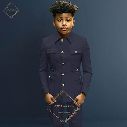 Boys single breasted formal suit 2 piece suit, boys Zhongshan suit style long coat classic design suitable for 2~16 years old