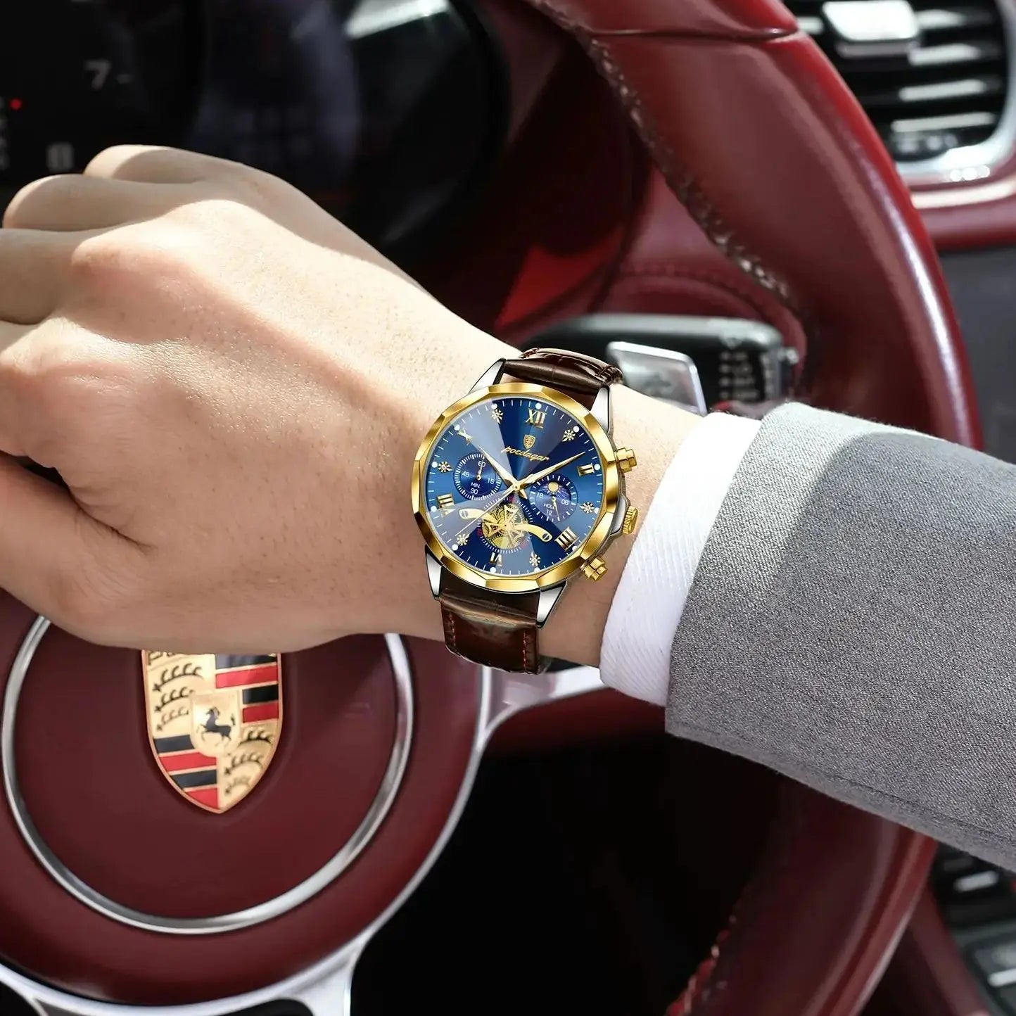 POEDAGAR Military Luxury Men Wristwatch Quartz Waterproof Luminous Chronograph Leather Man Watch Sports Men's Watches Male Reloj