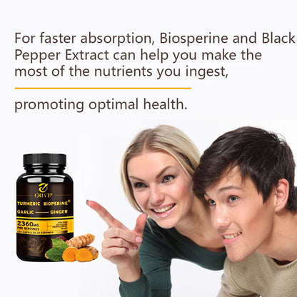 4-in-1 Turmeric Ginger Supplement - with Garlic Curcumin Black Pepper - Joints, Immune Support, Improves Digestion
