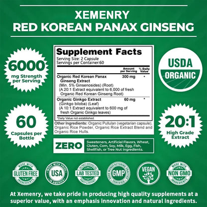 Pure Red Ginseng Extract - Energy Booster Natural Endurance Supplement for Performance, Focus, Vitality and Immune Support