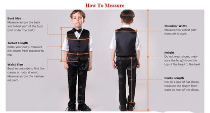 Boys Slim Fit Suits 5 Pieces Set Kids Blazer Vest Pants Shirt Bowtie  Jacket With Gold Rims For Wedding Party Prom