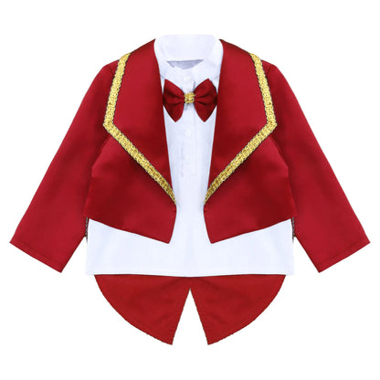 Toddler Baby Boys Formal Gentlemen Suit Long Sleeve Bowknot Tuxedo Tops with Pants Kids Wedding Party Banquet Christening Outfit