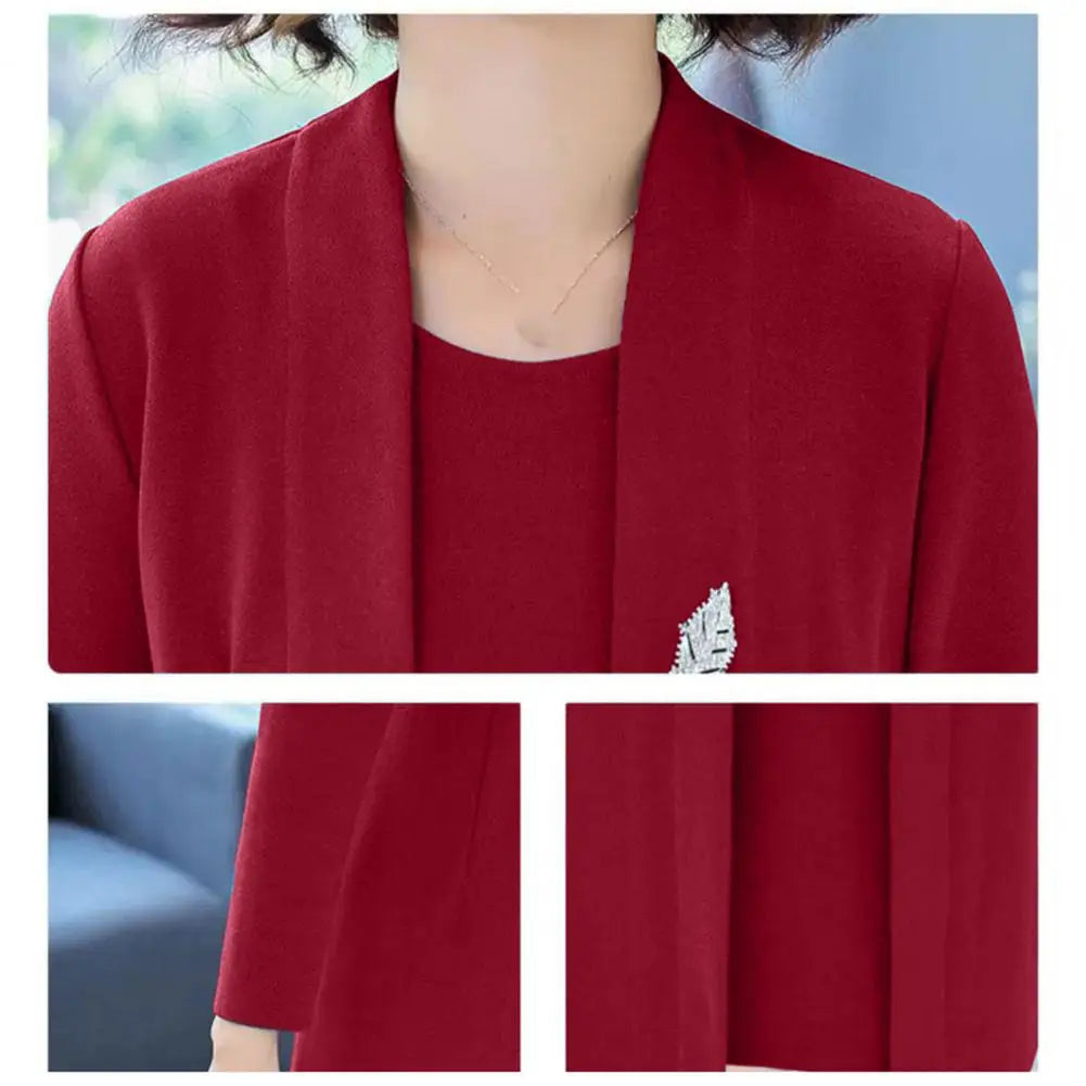 Women s Office Suit Fashion suit Simple Solid 2025 Spring Summer Open Front Long Cardigan Top Dress 2 Piece Set Blazer