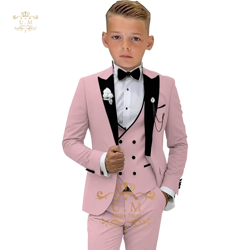 Boys' 3-piece suit (jacket+vest+pants) white single-breasted classic set for pupil school boy wedding pageboy prom party tuxedo