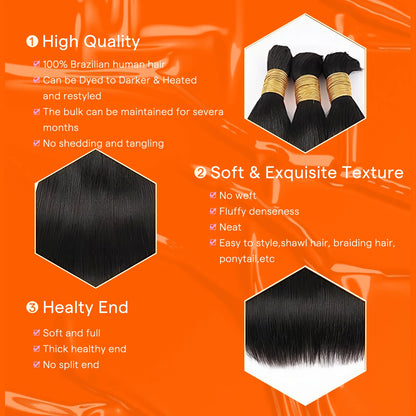 [NEW]Full Shine 100% Brazilian Human Hair Bulk Extensions Unprocessed Straight No Weft Hair for Braiding & Weaving Salon Quality