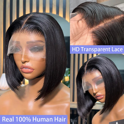 Bone Straight Bob Human Hair Wigs Pre Plucked Brazilian HD 13x4 4x4 Closure Lace Frontal Straight 100% Human Hair Wig Short Bob