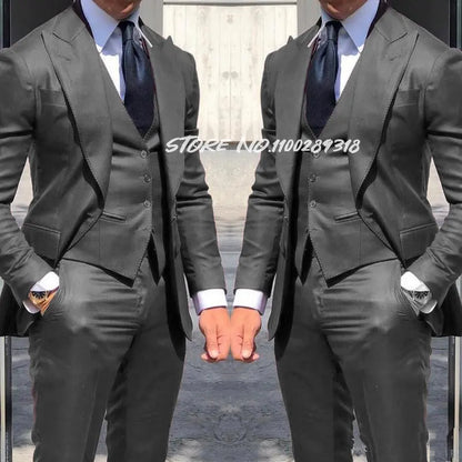 Classy Wedding Tuxedos Suits Slim Fit Suit For Men 3 Pieces Groomsmen Suit Formal Business Suit Costume Homme(Jacket+Vest+Pants)