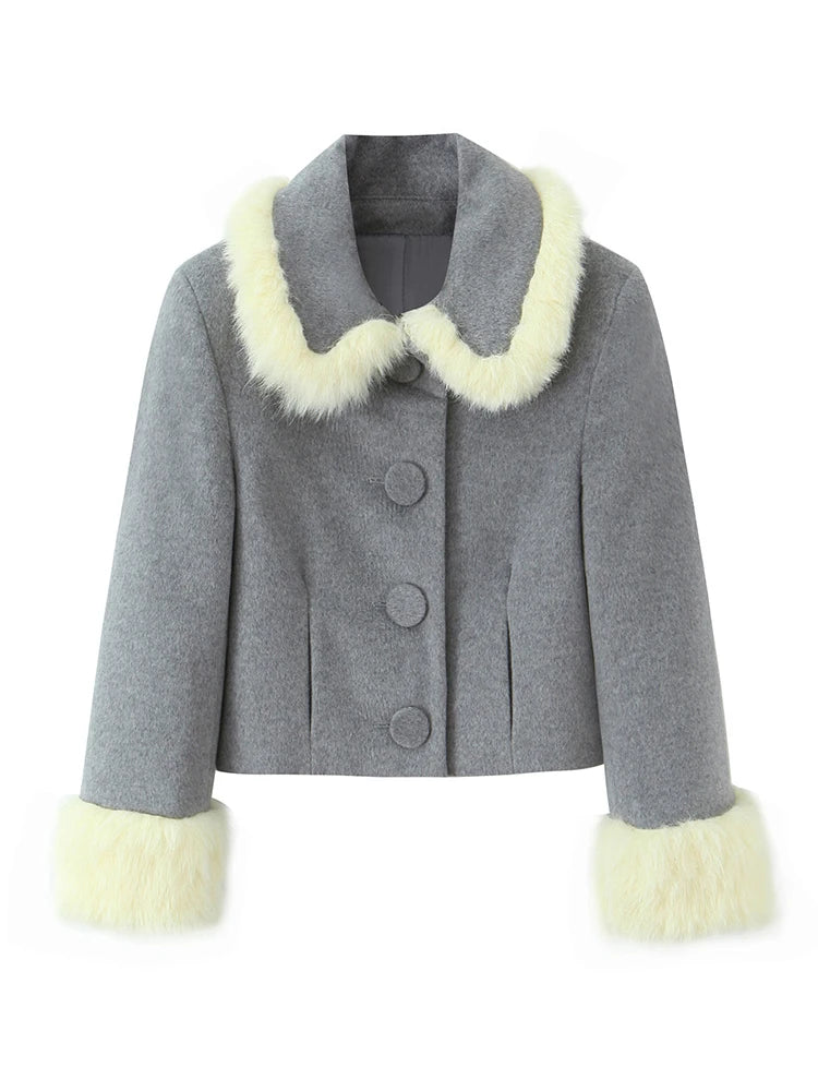 Women Suit 2025 Autumn Winter New Fashion Button Fur Decoration Jacket+Shorts Two-Piece Set Women Elegant Hight Street Suit