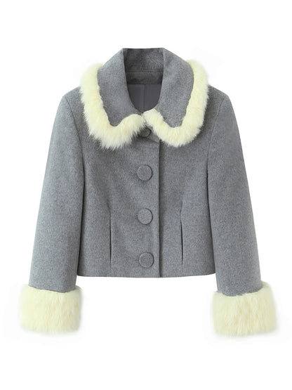 Women Suit 2025 Autumn Winter New Fashion Button Fur Decoration Jacket+Shorts Two-Piece Set Women Elegant Hight Street Suit