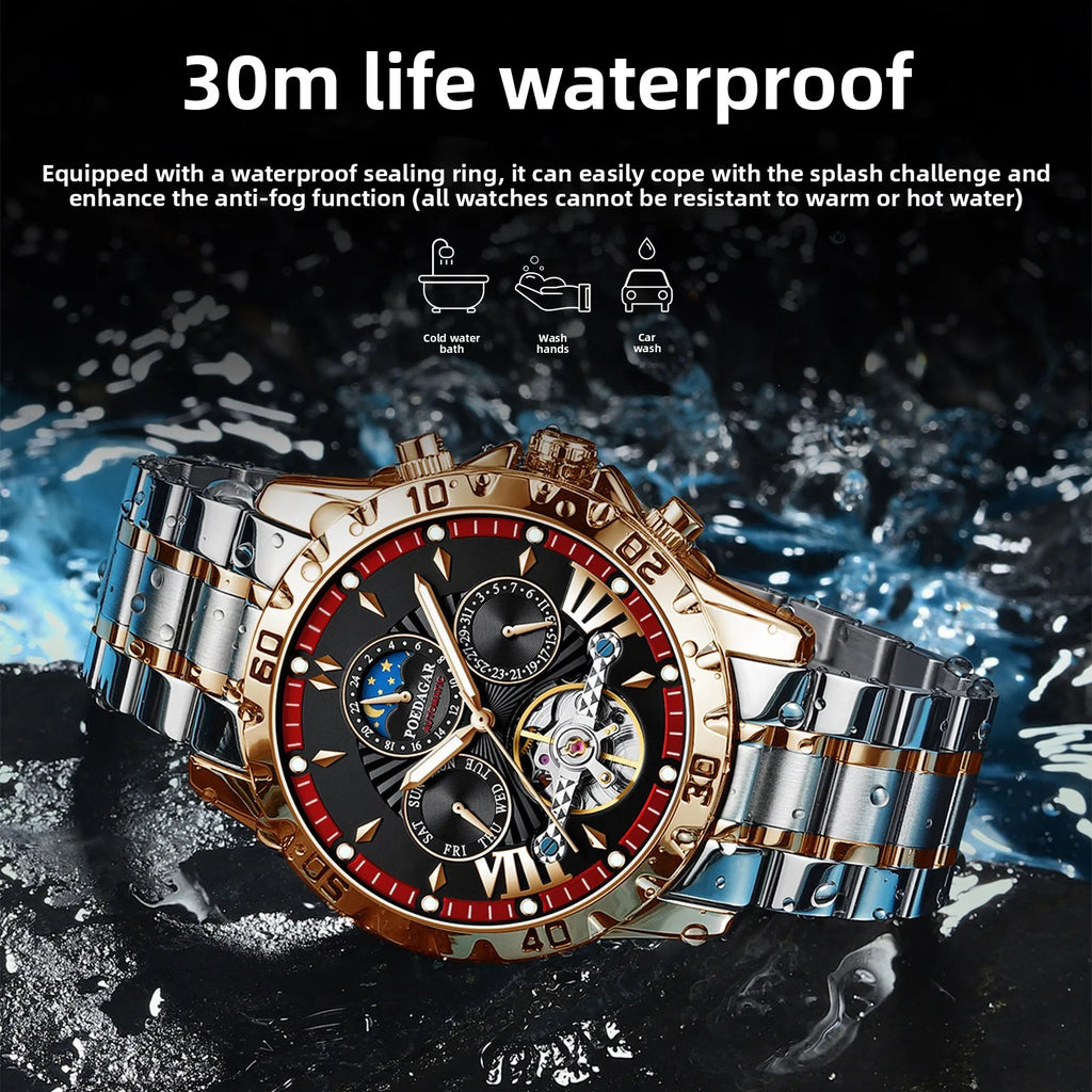 //High-end, atmospheric, and popular Swiss brand new fully automatic men's mechanical watch, waterproof, luminous wristwatch.