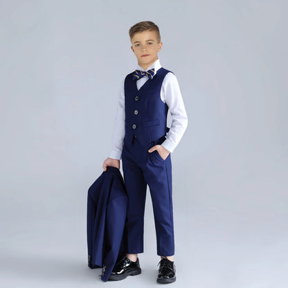 Boys Formal Slim Fit Suit Set 4 Pieces Two Colors Available Fast Delivery Notched Lapel Kids Suits Banquet Party Tuxedo 3-14T