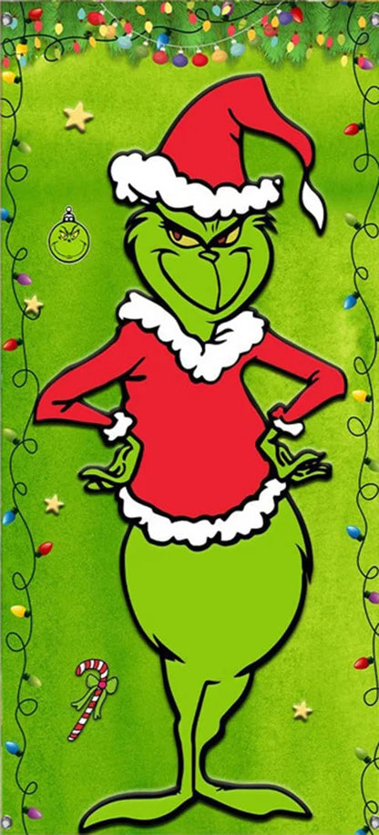 Christmas Green Haired Monster Door Cover Background Cloth Banner Christmas Party Scene Decoration Door Cover